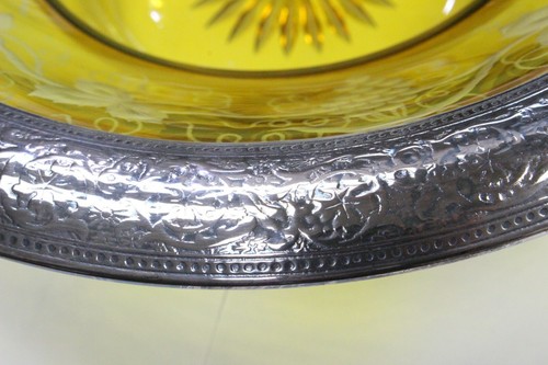 Heisey Marigold Cut to Clear Grape Pattern Bowl 9 3/4" Dia. X 3" Silver Trim - Picture 2 of 7