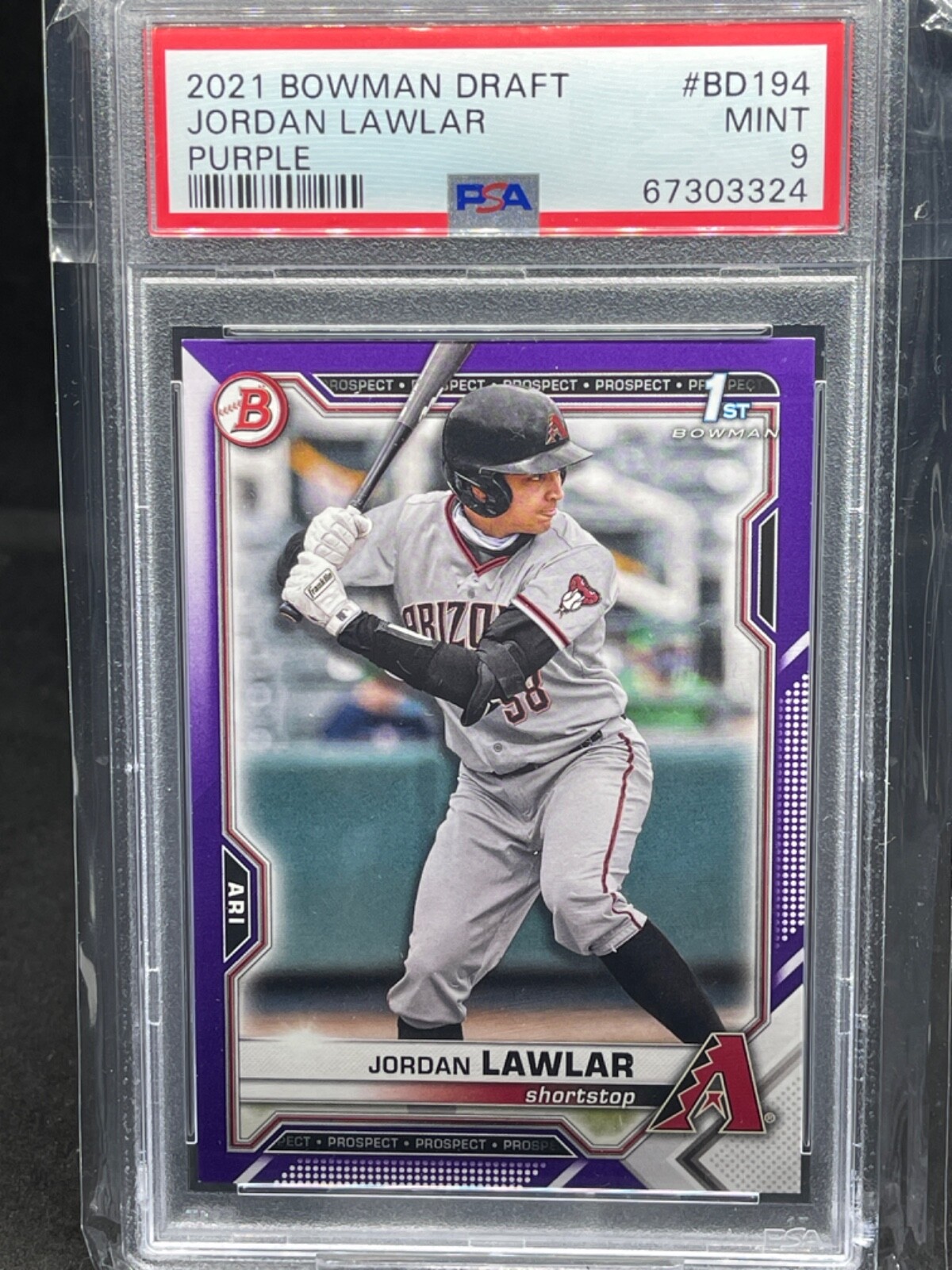 2021 Bowman Draft Jordan Lawlar 1st Bowman Prospect Purple 182/250 #BD-94 PSA 9