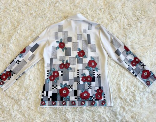 Vintage Women’s Double Knit 80s Floral Print Button Up Long Sleeve Top Sz Medium - Picture 2 of 6