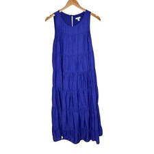 J. Jill Womens Tiered A-line Midi Sleeveless Midi Dress Size XS Blue Lined