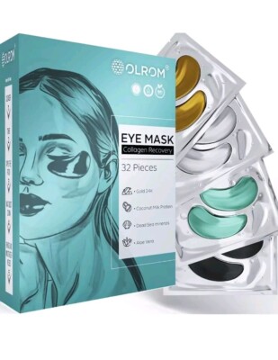 Olrom Eye Mask - 4 Kits Under Eye Patches: Gold Collagen Eye Pads Unopened Box