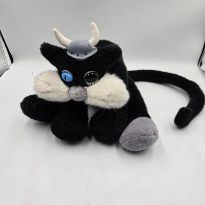Vintage 1999 Hansa Viking Delta plush black cat wearing a gray helmet 13.8''
