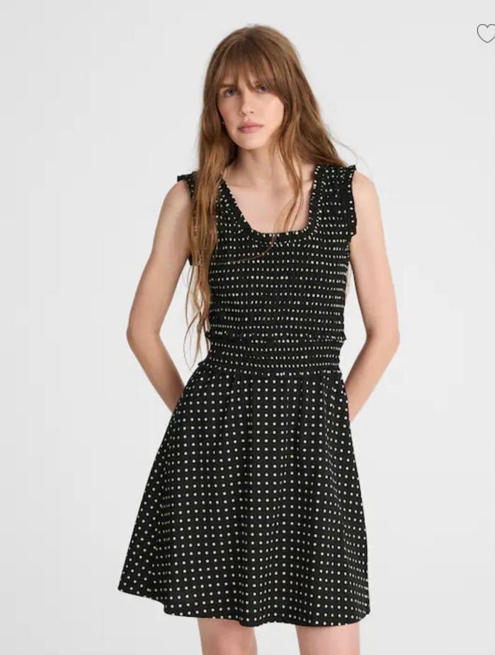 Ruffled Scoopneck Mini Dress in Dot, size S