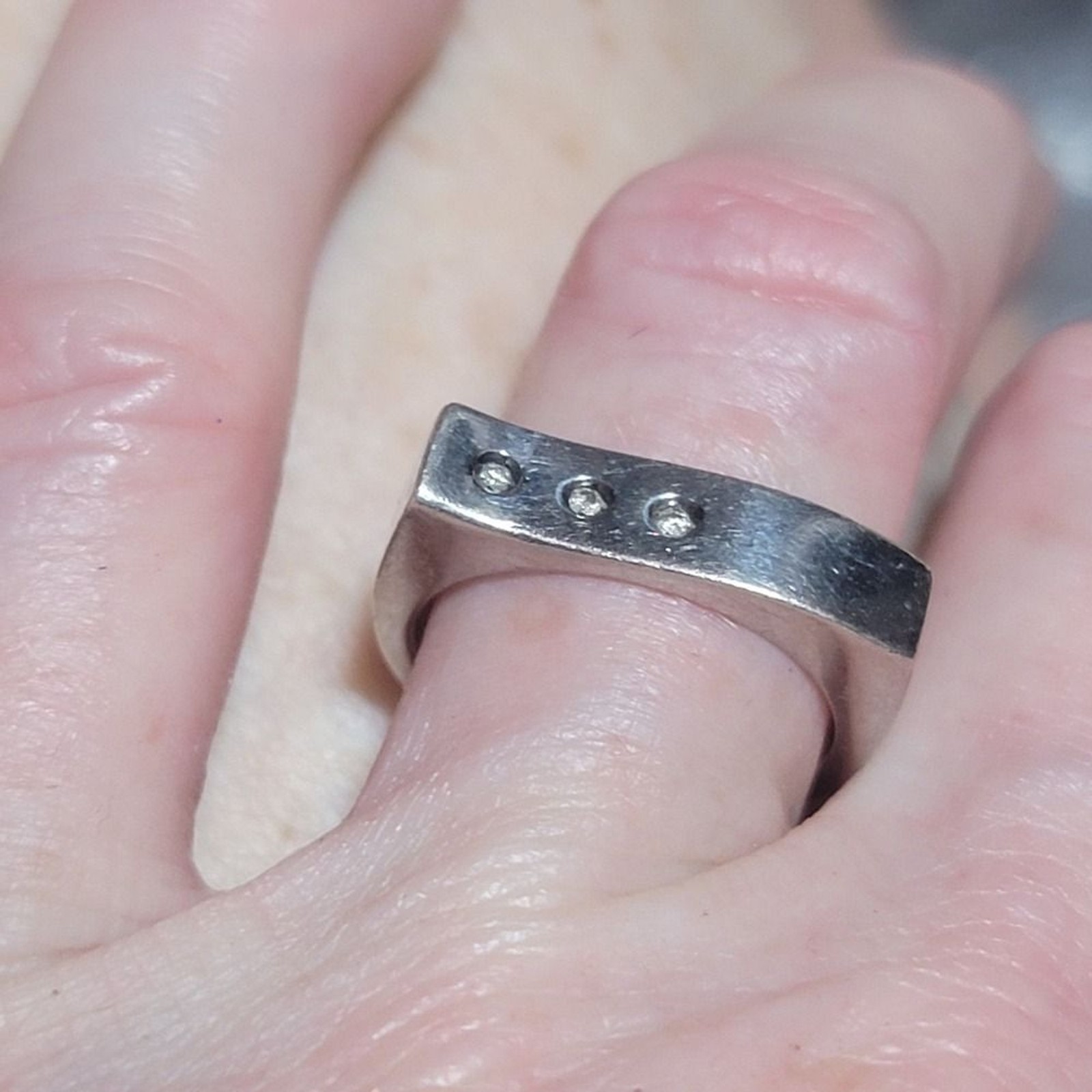 Solid 925 Silver 3 Genuine Diamond Ring Minimalis… - image 8