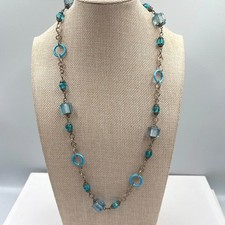 Vintage Silver Tone Blue Beaded Necklace Cobalt Cube Lucite Plastic Retro Y2K
