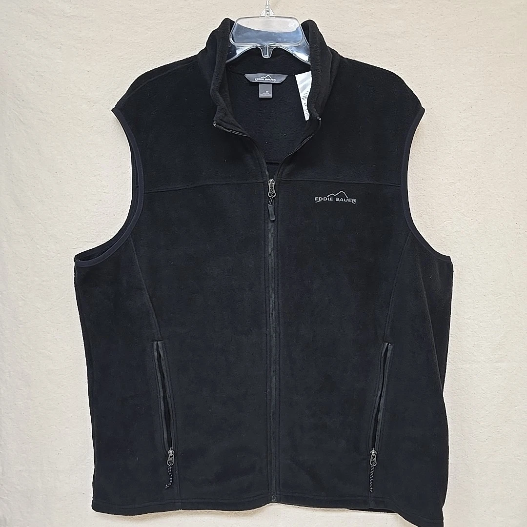 Men’s Eddie Bauer Black Fleece Full Zip Polariec Travel Hiking Golf Vest XL