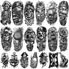 77 Sheets Pirate Temporary Tattoos Adult,Captain Anchor Compass
