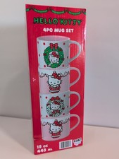 NEW Zak Designs Hello Kitty 15oz Stackable Ceramic Holiday Mug Set, 4pc In Box