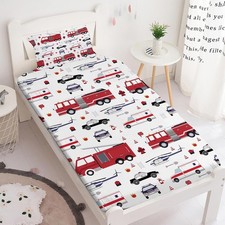 Twin Size Sheets Fire Truck Bedding for Kids Fitted Sheet and Pillowcase, Police