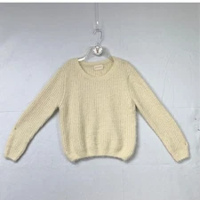 Dreamers Cream Fuzzy Waffle Knit Sweater S/M Soft Cozy Neutral Pullover