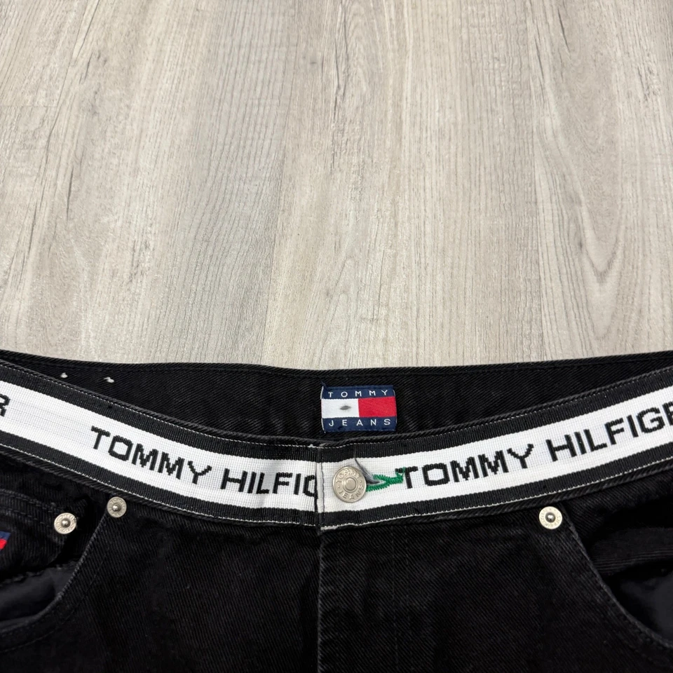 Jeans Tommy Hilfiger De Colección Para Hombre 34x30 Negros Denim Sueltos Pierna Ancha Años 90 Hip Hop Foto 3 de 4