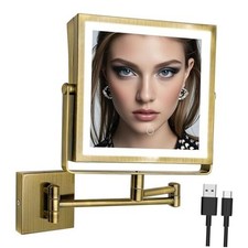 Rechargeable Wall Mounted Makeup Mirror with Lights, Double Antique Brass