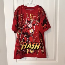 DC Comics The Flash Full Graphic T Shirt Kids Boys XXL 18 Red Tee