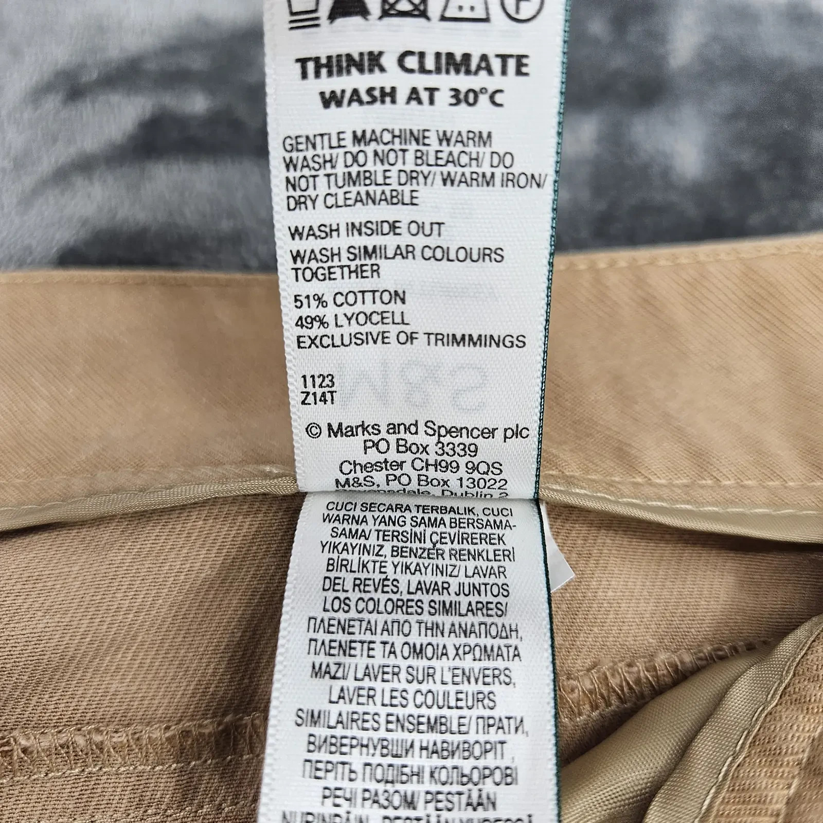 M&S Womens Trousers UK 14 Short Stone Beige Cotton Lyocell Pleated Tapered Leg image 7