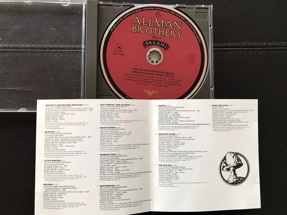 4 CDs : THE ALLMAN BROTHERS BAND - Dreams , CD 1989 , Southern Rock - Bild 4 von 4