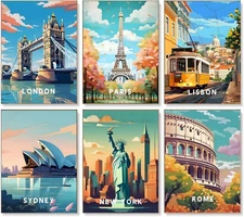 Paint by Numbers Kit 6 Pack 10x14 Canvas DIY Art for Adults Multicolor Set