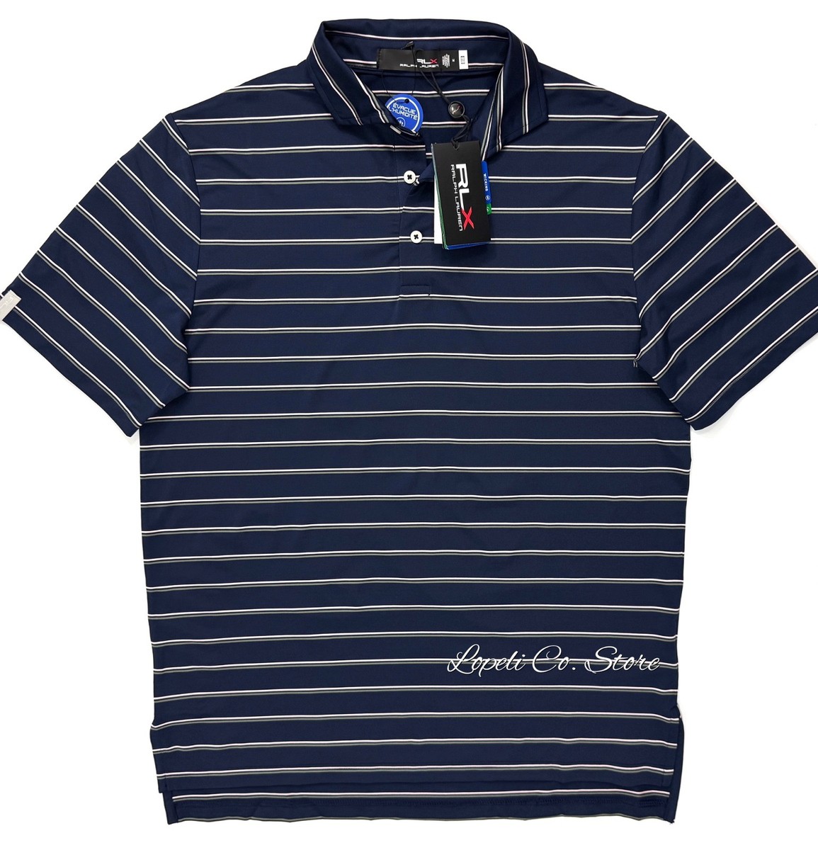 Ralph Lauren RLX French Navy Stripe Polo Shirt Performance Golf