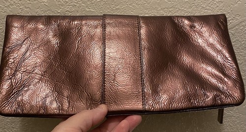 Hobo International Metallic Bronze Patent Leather Fold-over Buckle Clutch EUC - Picture 6 of 18