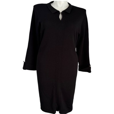 Karl Lagerfeld Paris Black Ribbed Knit Dress Collared XL NWT