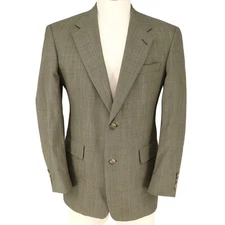 Hart Schaffner Marx Sport Coat Mens 40R Beige Wool Micro Plaid Jacket Career