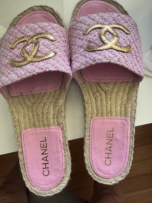 CHANEL 24P Pink and gold espadrille slides womens size 39/9