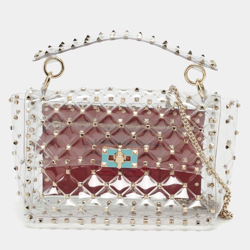 Valentino Rockstud Spike Medium Clear PVC Top Handle Bag