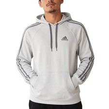 Adidas Essentials Fleece Hoodie Sweatshirt White Gray 3 Stripes Size Small