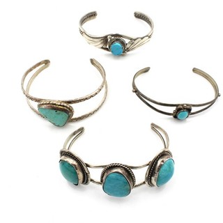 Southwest Sterling Turquoise 5.75in to 6.25in Cuff Bracelets Lot of 4 #S5237 5