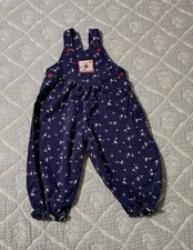 Vintage Osh Kosh Navy Blue Beach Print Overalls 18 Months Baby Gir 90s RARE