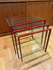 Brutalist Nest of Tables  | Continuous Red Steel Wrap Frame | 8mm Glass 