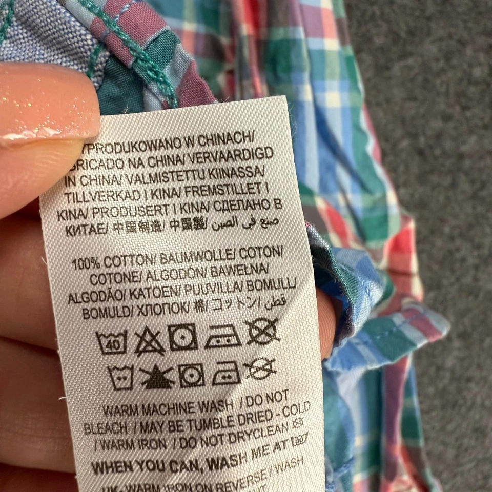 Camisa xadrez Boden infantil xadrez azul verde vermelho algodão 4-5Y - Imagem 3 de 4