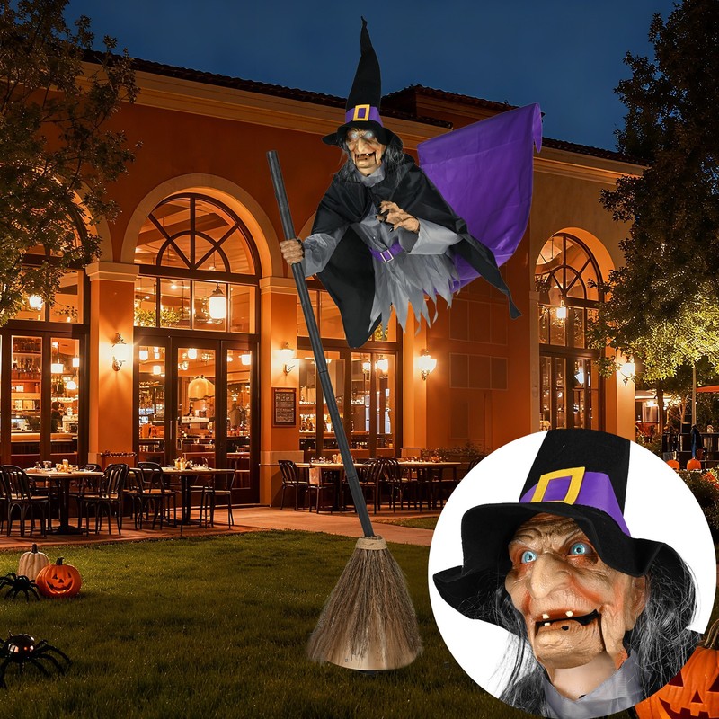 AplusChoice 9Ft Flying Witch Animated Halloween Decoration Motion Activated