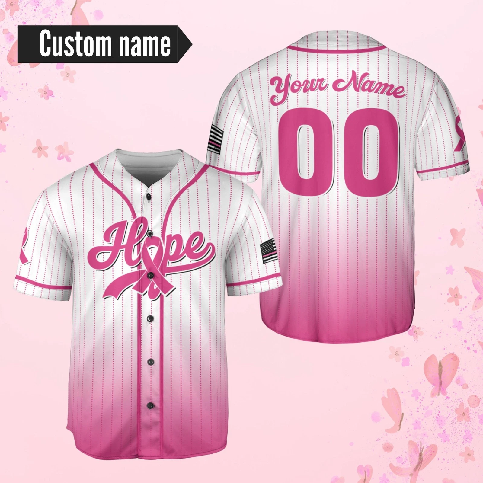 Personalized Hope Breast Cancer Support Squad Pink Ribbon Baseball Jersey Shirt