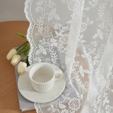 FINECITY Short Lace Curtains 36 Inch Length 42"W x 36"L Pack of 2 , Ivory