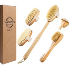Dry Brushing Body Brush Set Long Handle Natural Boar Bristle Body Face Brush