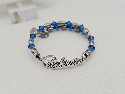 ^Alex And Ani Disney Celebrate Bracelet Silver & Blue Crystal Beads