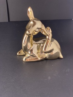 Vintage Mid Century Gold Ceramic Fawn Figurine 1950s Japan Style Deer 4 