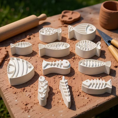 Fisch Polymer Ton Schneider Boho Textur Fondant Ohrring Keramik Form Set - 12 Stck.