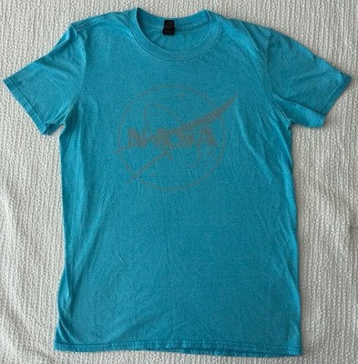 NASA Mens Small Anvil Lightweight T-shirt Light Blue Space Shuttle Moon S