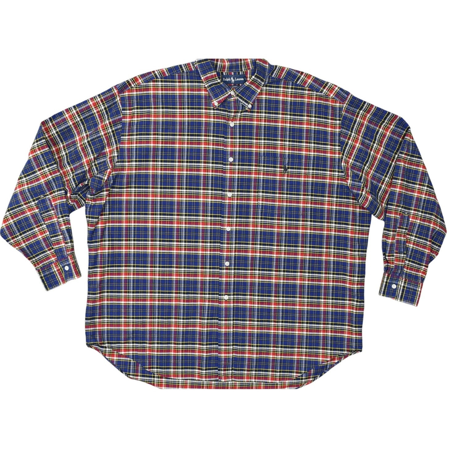 Camicia Ralph Lauren blu a quadri grande 100% cotone camicia bottoni XL manica lunga pony