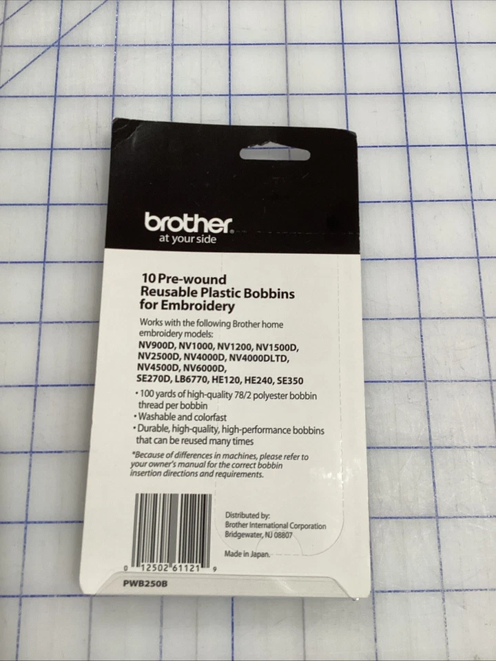 Brother 10 Pre-Wound Reusable Plastic Bobbins-Black Embroidery Thread (Size 9.4) - Image 2 of 2