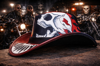 New Skull Printed Leather Hat Cowboy Men Western Hats Party Costume Accessory 