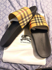 Burberry Nova Check Slide Sandals Men's US 8 M Beige/Black/Red Cotton