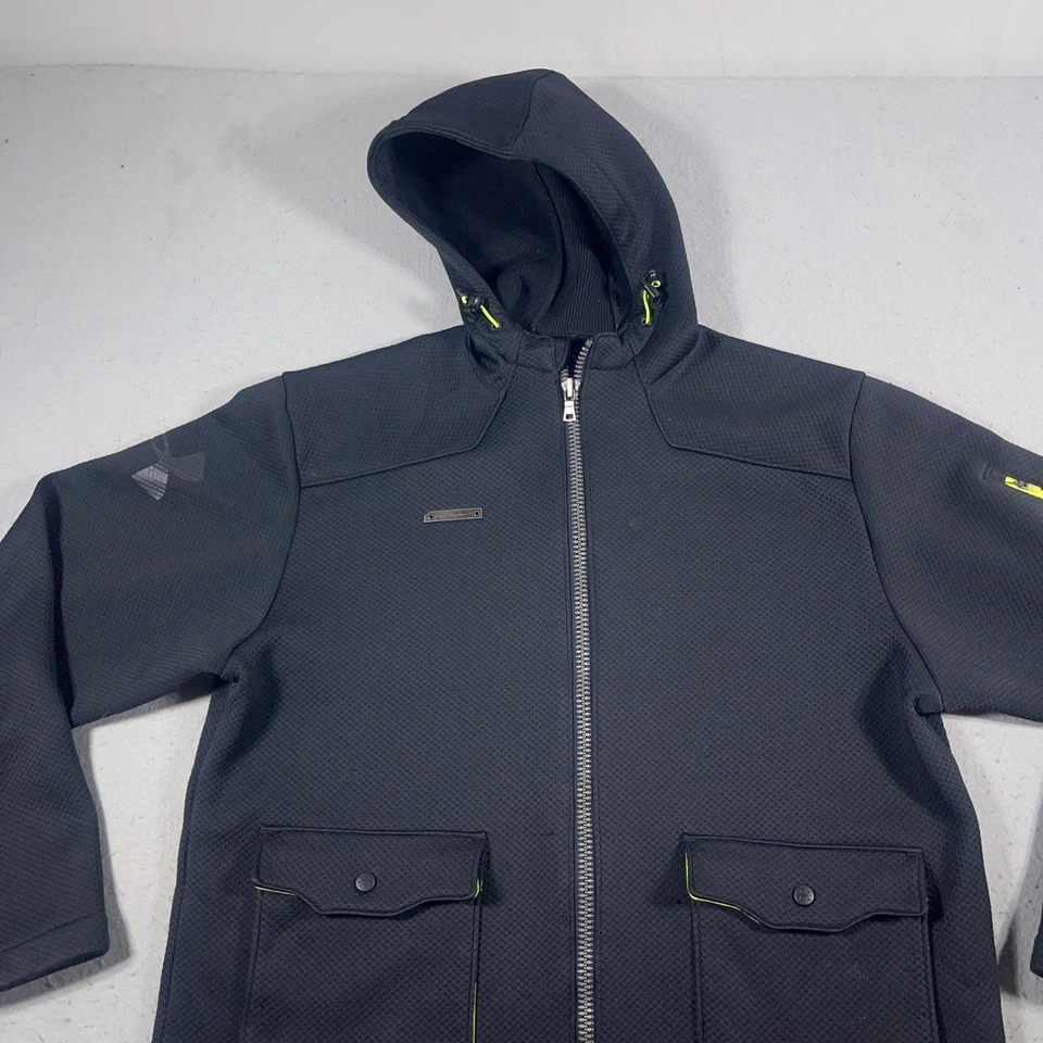 Chaqueta Under Armour Hombres L Negra Cremallera Completa Con Capucha Softshell Bolsillos Equipo Exterior Foto 2 de 4