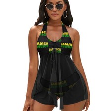 Women Jamaica Flag Piece Bikini Set Swimsuit Swimwear Bathing Suit Tankini Be...