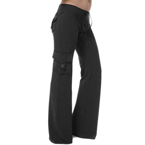 Women Cargo Pockets Wide Leg Pants Drawstring Elastic Waist Casual Yoga Trousers - Picture 19 of 25