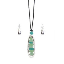 Sea Glass Beach Surf Pendant Necklace and Earrings Set Silver