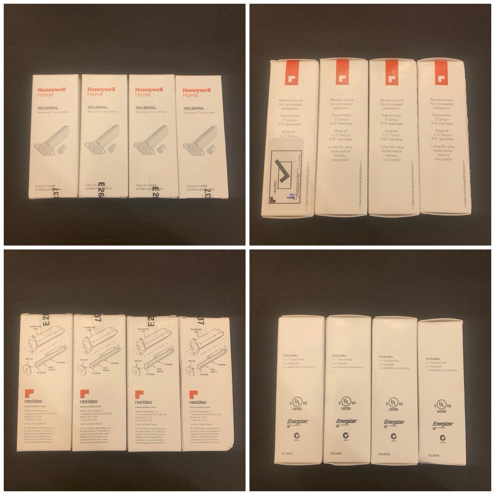 Bulk Lot of 4 Honeywell 5818MNL Recessed Transmitter (NEW)