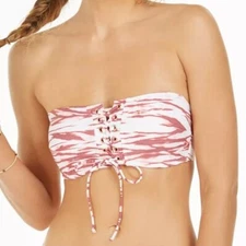 Hula Honey Wild Waters Printed Lace-Front Bandeau Bikini Top Pink S M L XL NWT