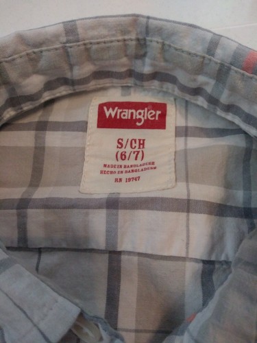 Wrangler Boys Gray Orange Plaid Pocket Button-up Collared Casual Shirt Size... - Picture 12 of 12